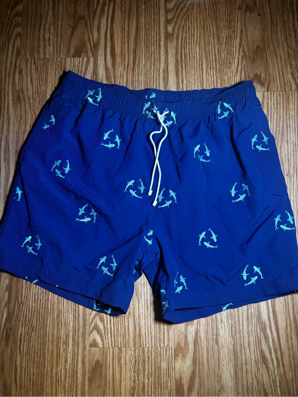 Gibson Royal Blue Swim Trunks with Teal Shark Print